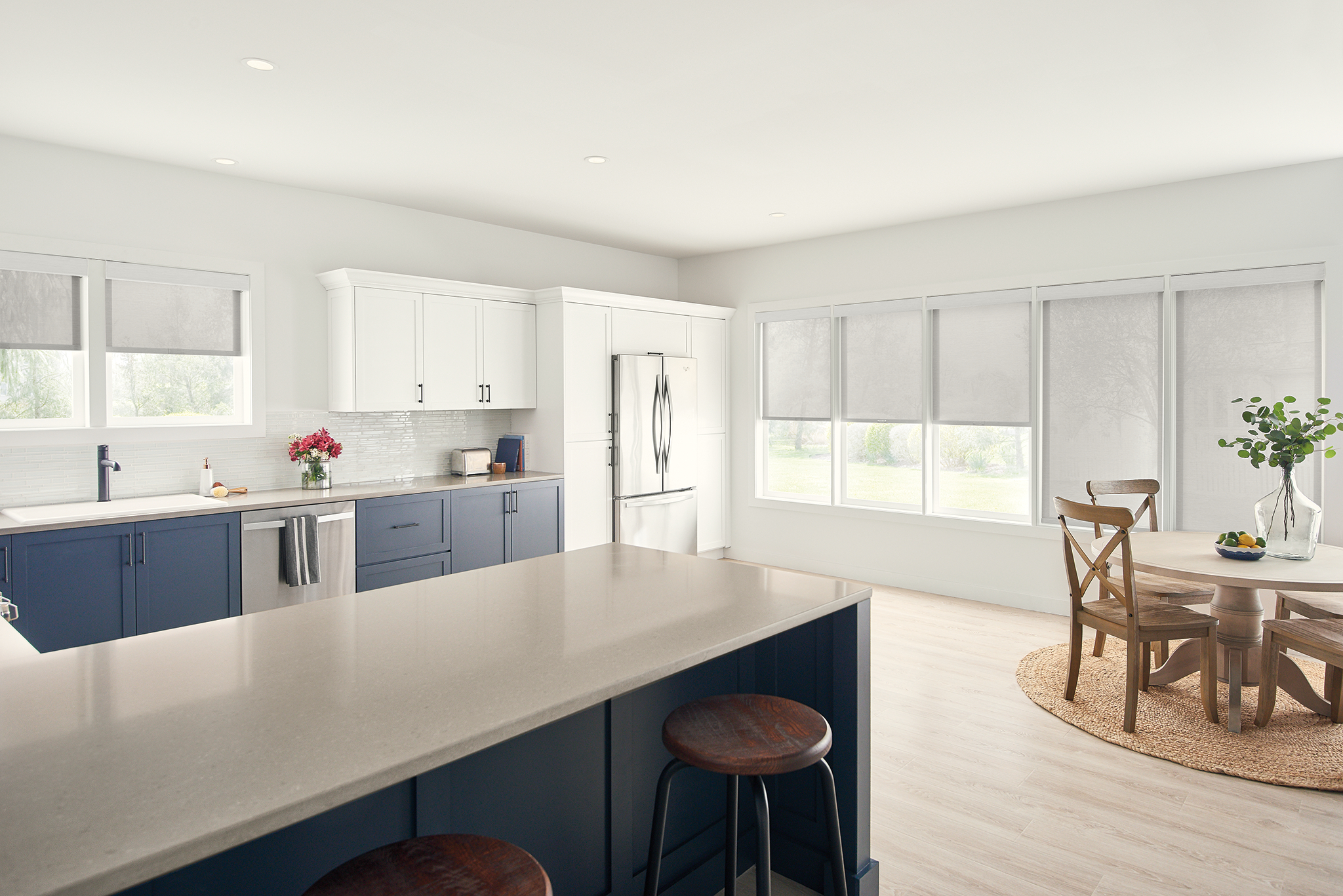 White Solar Shades Kitchen